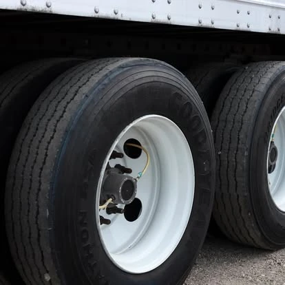 Wheels beneath a Newport dry van trailer